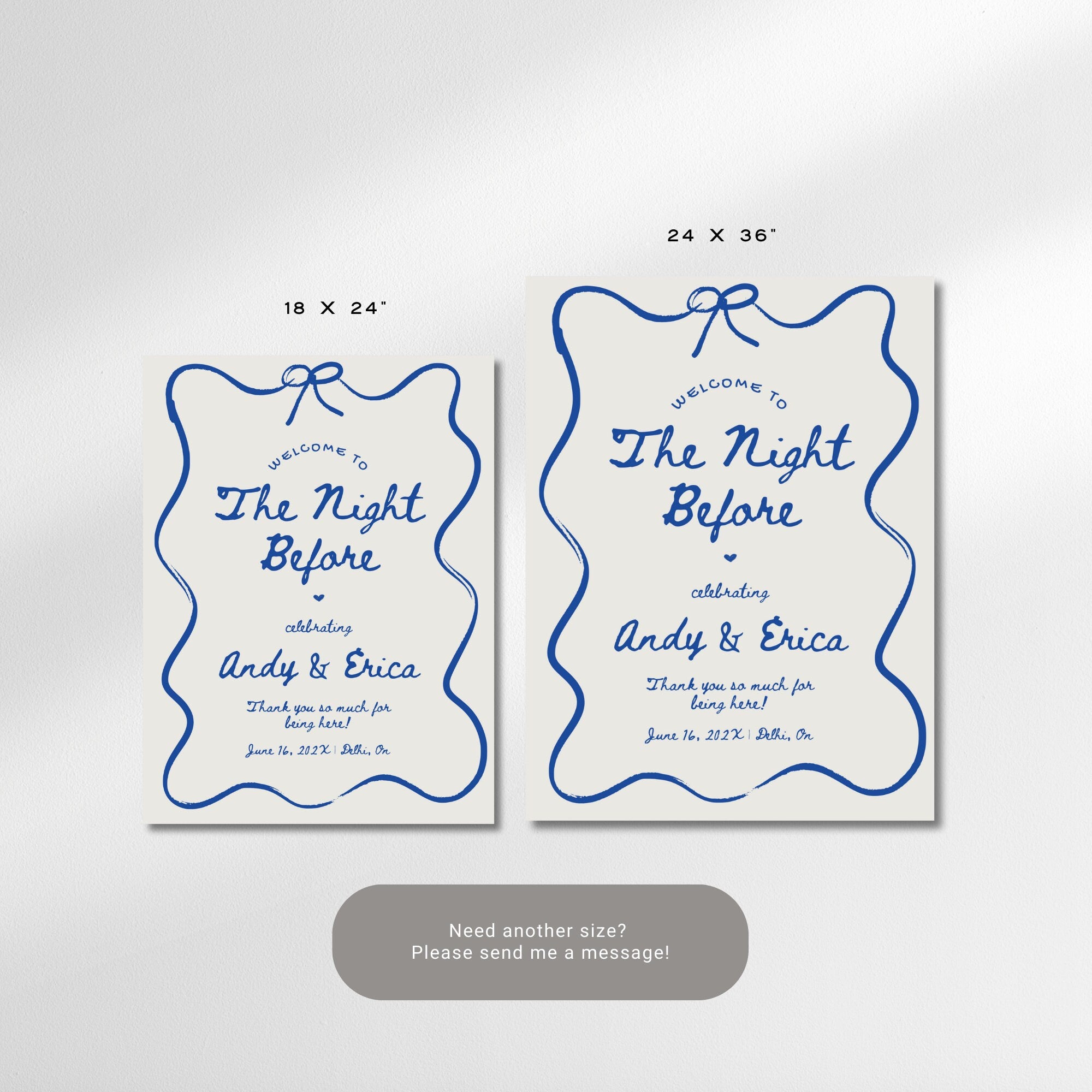 Wavy Hand-Drawn Rehearsal Dinner Welcome Sign – Modern Whimsical Canva Template