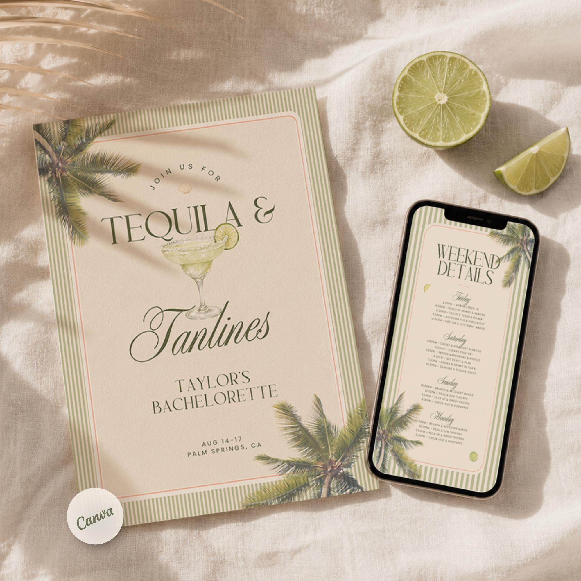Tequila &amp; Tanlines Bachelorette Weekend Bundle – Beach Canva Templates