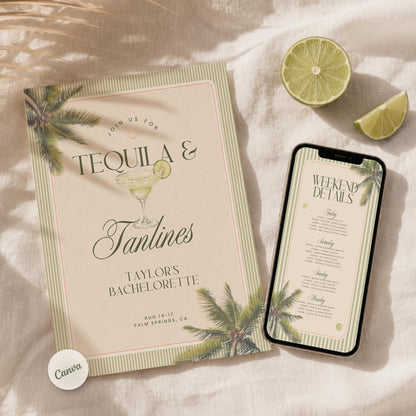 Tequila &amp; Tanlines Bachelorette Weekend Bundle – Beach Canva Templates