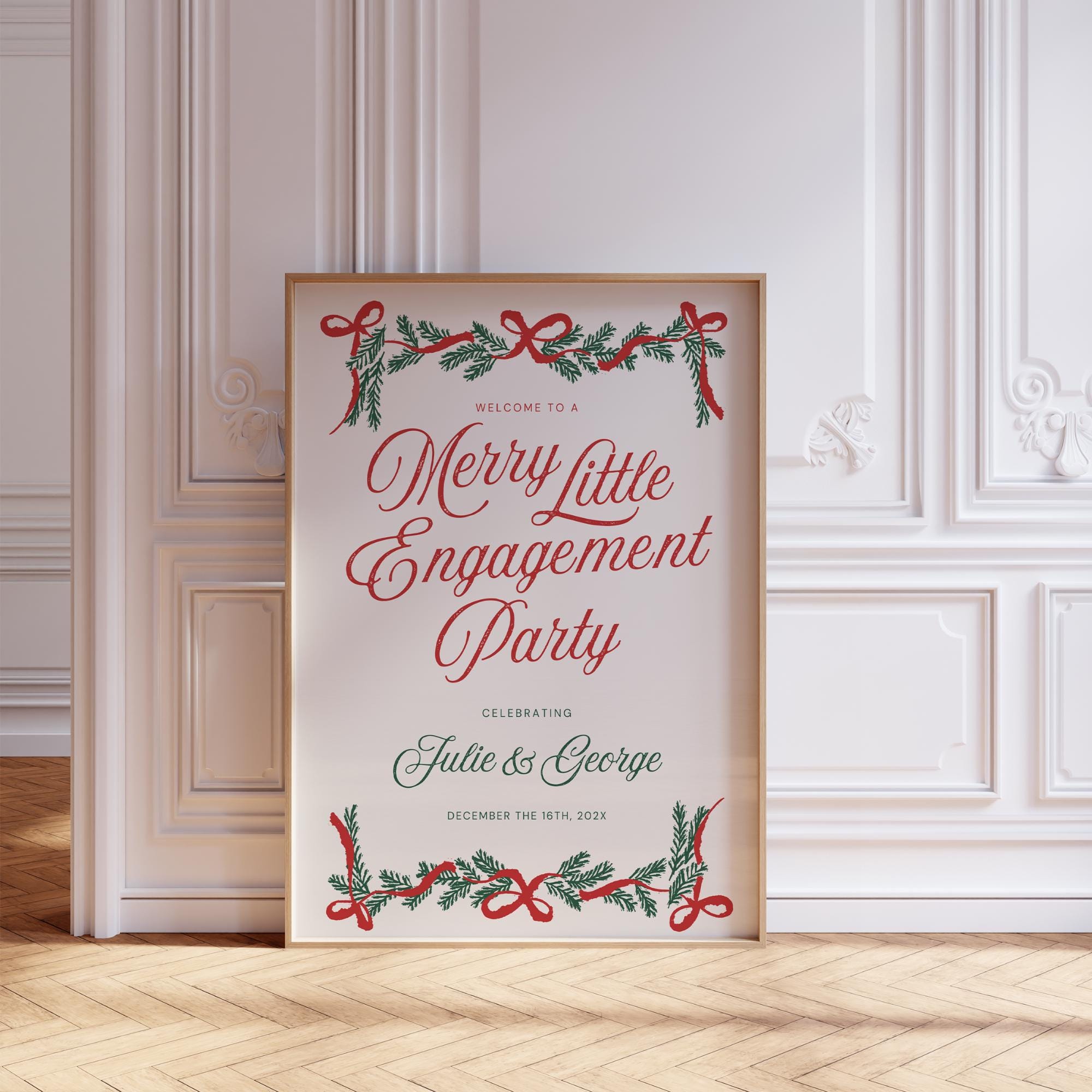 Christmas Engagement Party Welcome Sign – Festive Holiday Wedding Canva Template