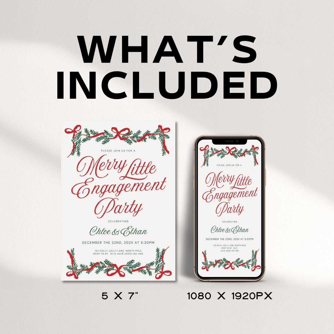Christmas Engagement Party Invitation Template – Merry Little Engagement Digital Canva DIY