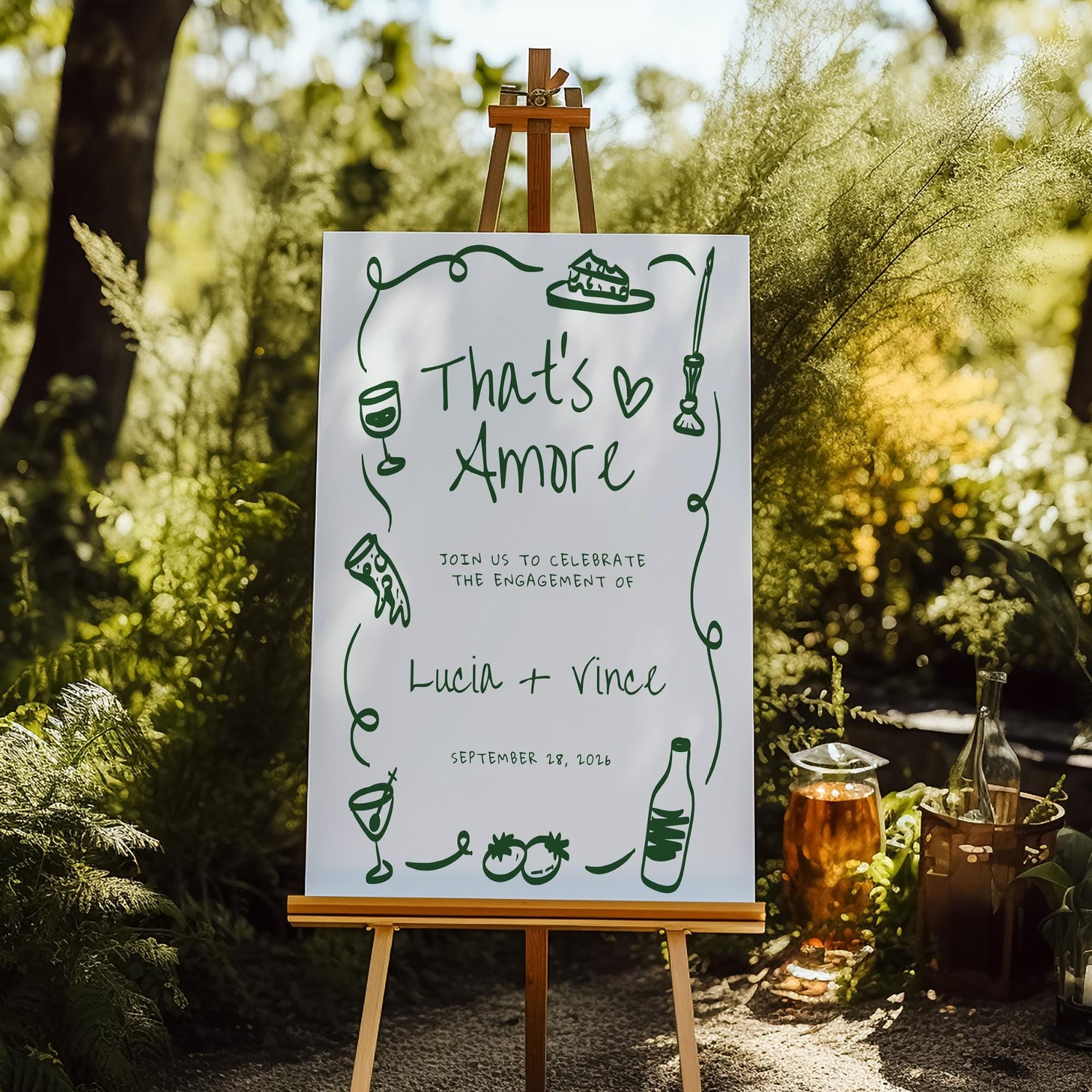 Hand Drawn “That’s Amore” Engagement Party Welcome Sign – Italian Theme Engagement Sign Canva Template