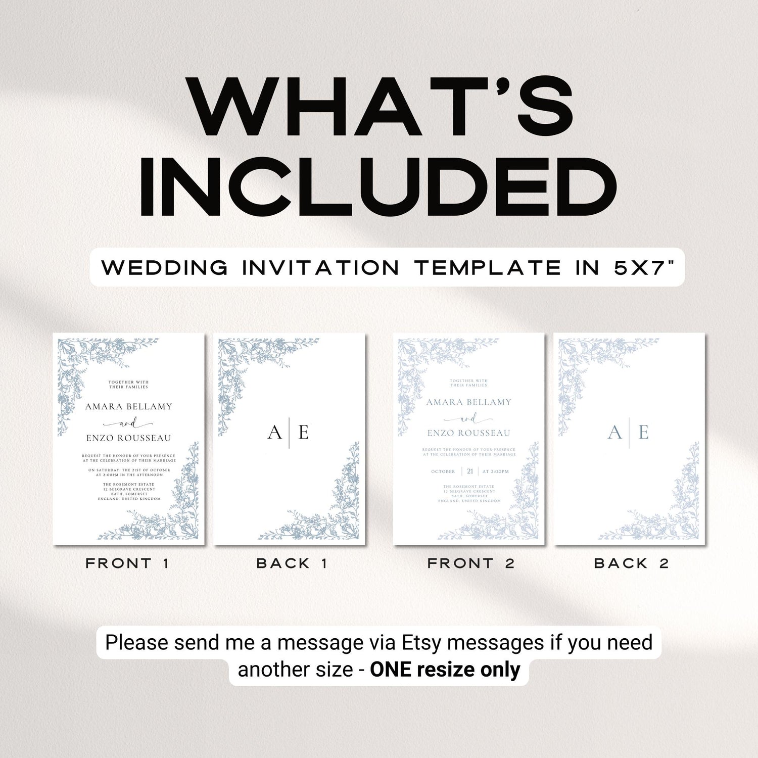 Dusty Blue Toile Wedding Invitation Template, Editable Floral Wedding Invite, Chinoiserie French Country Wedding, Garden Wedding Canva DIY