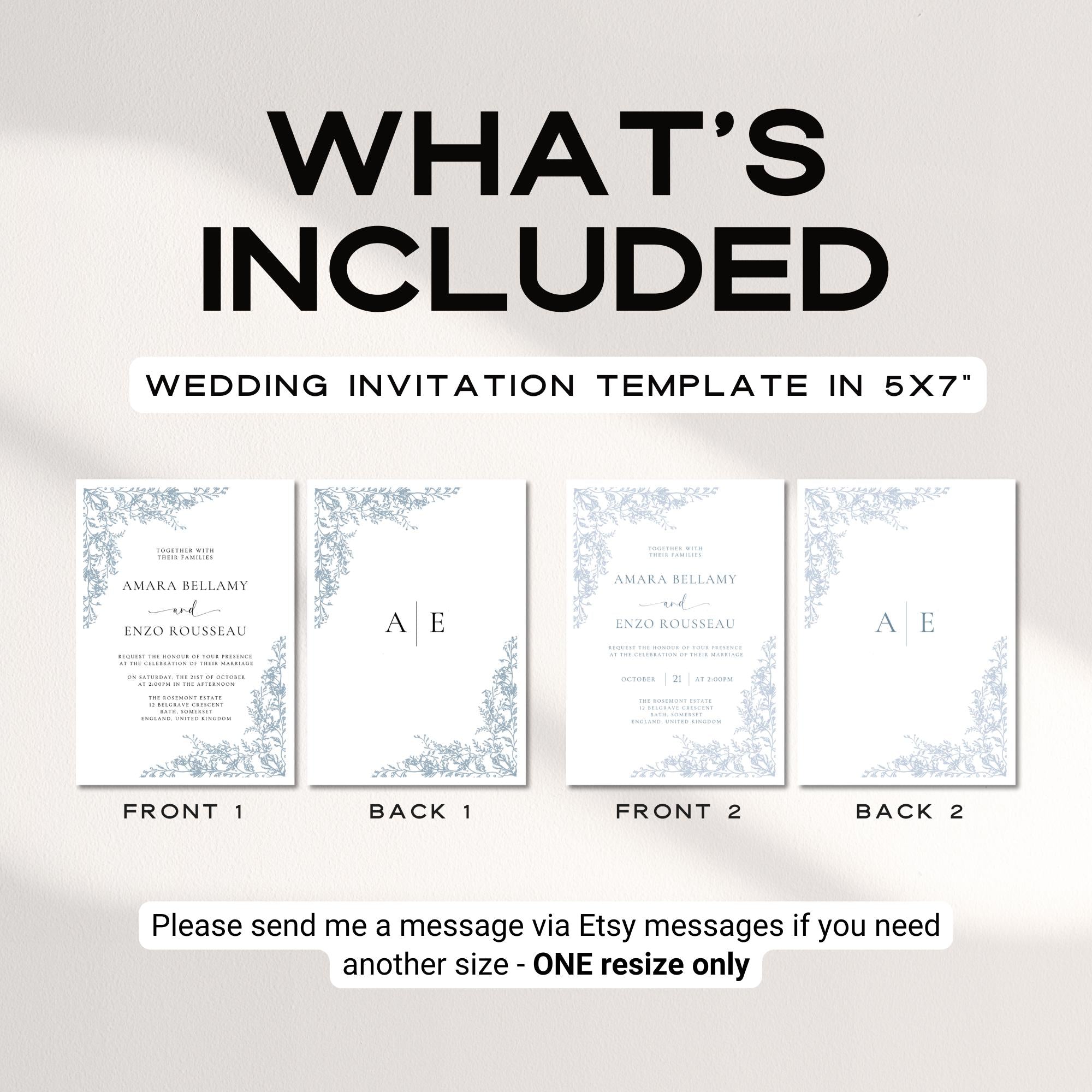 Dusty Blue Toile Wedding Invitation Template, Editable Floral Wedding Invite, Chinoiserie French Country Wedding, Garden Wedding Canva DIY