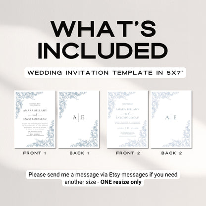 Dusty Blue Toile Wedding Invitation Template, Editable Floral Wedding Invite, Chinoiserie French Country Wedding, Garden Wedding Canva DIY