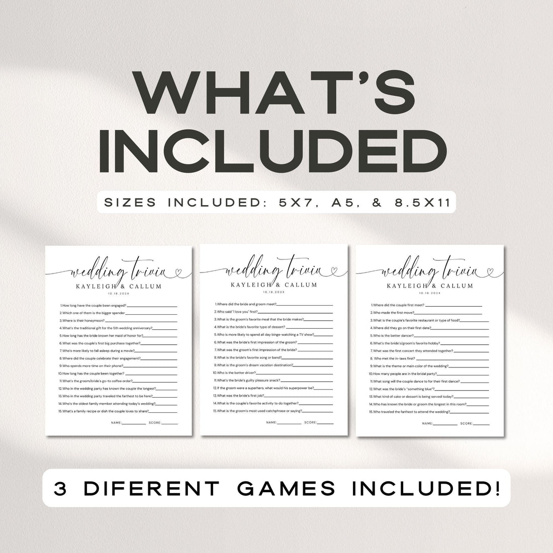 Minimal Wedding Trivia Game Template – Modern Reception Table Games Editable Canva DIY