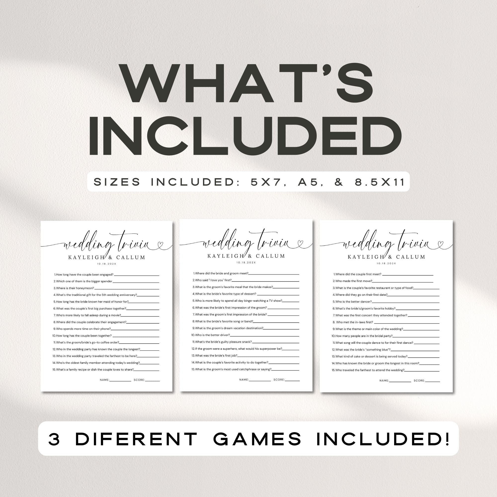 Minimal Wedding Trivia Game Template – Modern Reception Table Games Editable Canva DIY