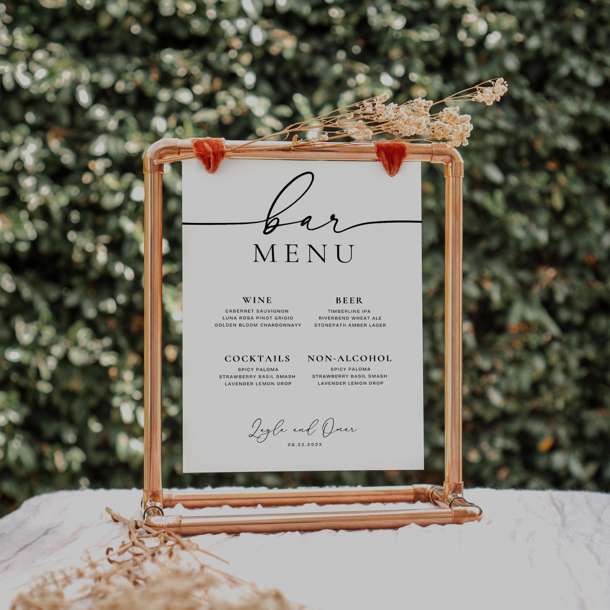 Minimalist Bar Menu Sign Template – Editable Wedding Cocktail Menu Canva