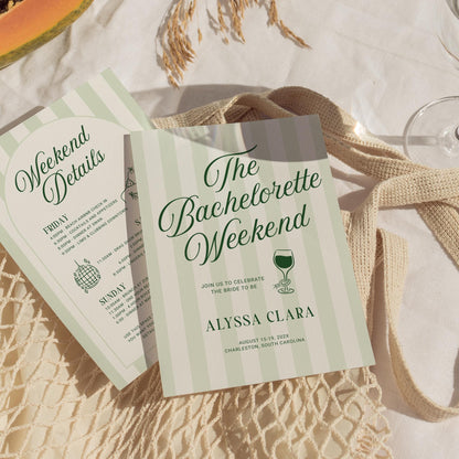 Beach Bachelorette Weekend Invitation &amp; Itinerary Bundle – Canva Templates