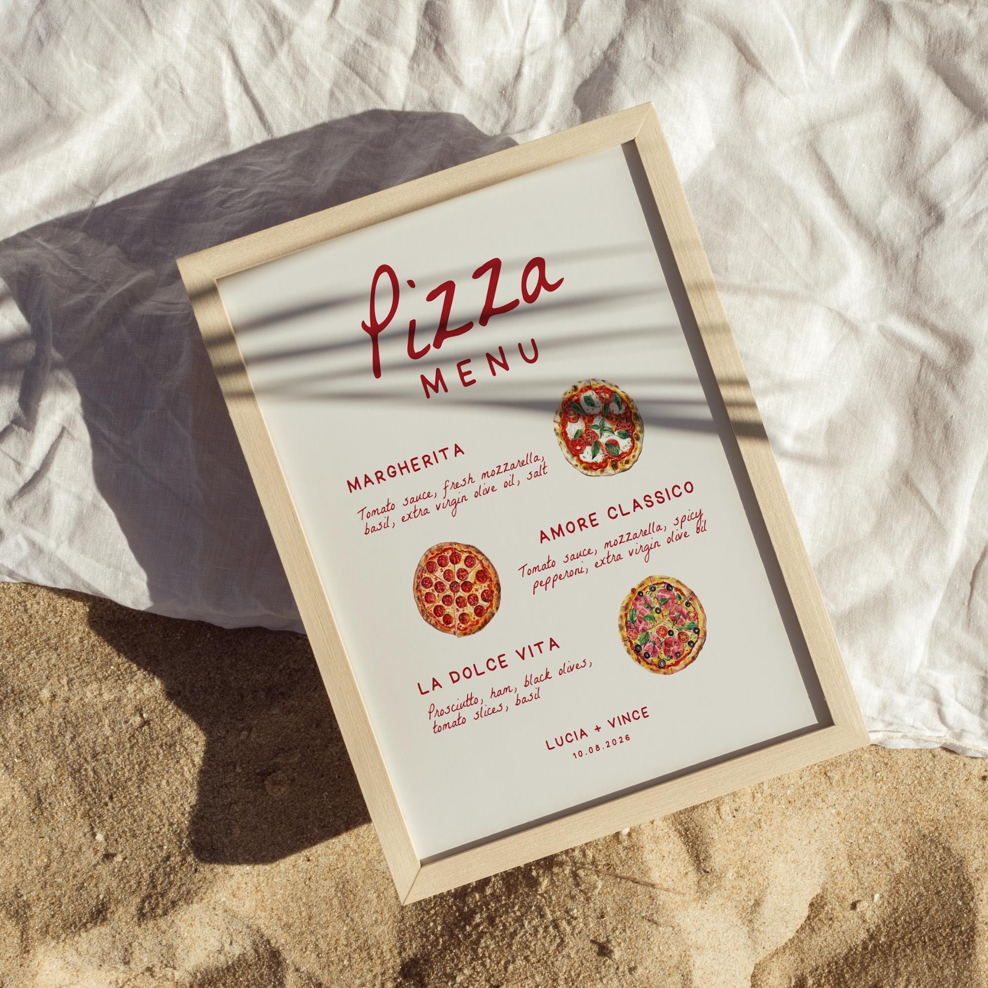 That’s Amore Pizza Bar Menu Sign Template – Italian Buffet Wedding &amp; Rehearsal Dinner Menu – Editable Canva Design