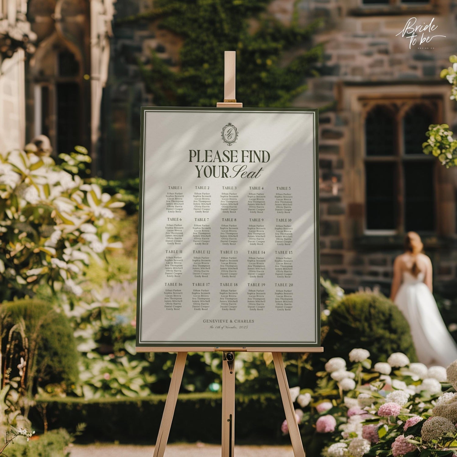 Old Money Olive Green Seating Chart Template – Elegant Wedding Seating Sign – Editable Canva Layouts