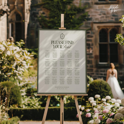 Old Money Olive Green Seating Chart Template – Elegant Wedding Seating Sign – Editable Canva Layouts