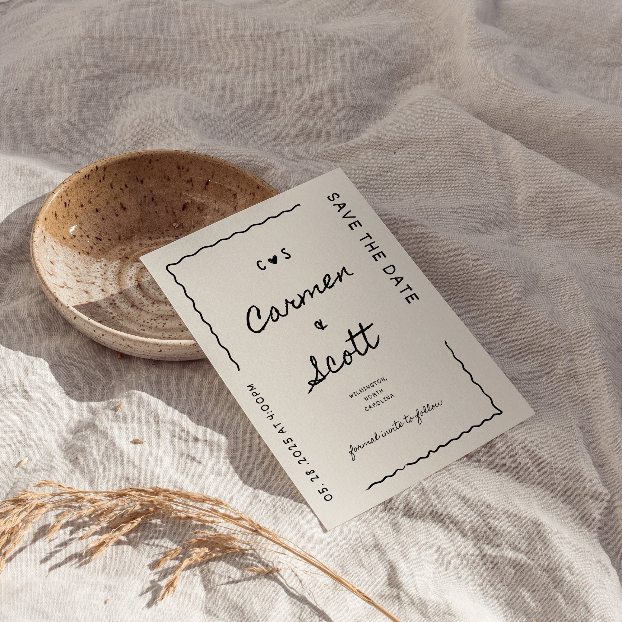 Hand-Drawn Save The Date Template – Whimsical Minimal Wedding Announcement Canva DIY