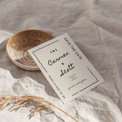 Hand-Drawn Save The Date Template – Whimsical Minimal Wedding Announcement Canva DIY