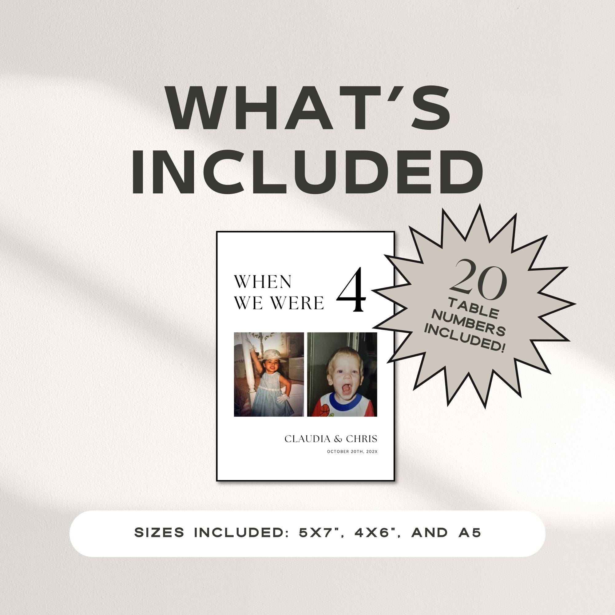 Childhood Photo Wedding Table Numbers, Minimal Wedding Reception Table Numbers, Wedding Table Signs, Wedding Table Decor, When We Were Canva