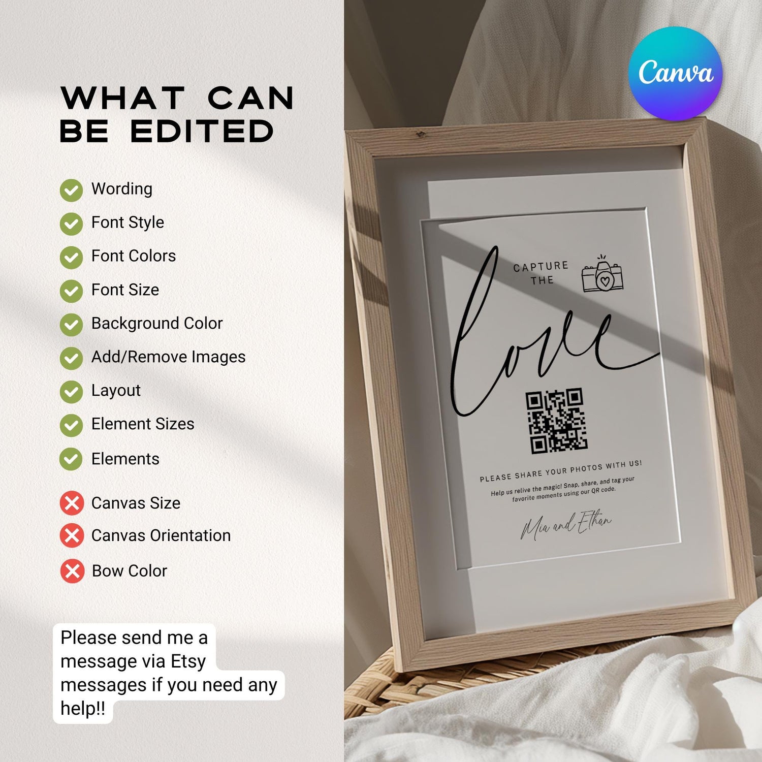 Capture the Love Wedding QR Code Sign – Minimalist Canva Table Sign Template