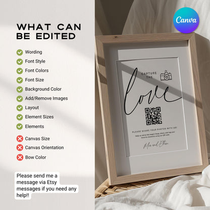 Capture the Love Wedding QR Code Sign – Minimalist Canva Table Sign Template