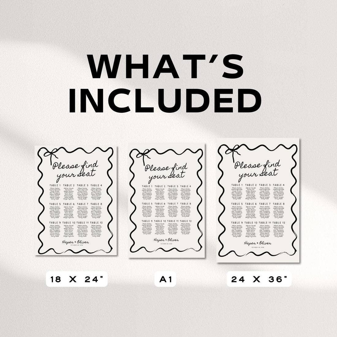 Wavy Bow Wedding Seating Chart Template – Editable Table Seating Sign Canva DIY