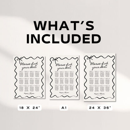 Wavy Bow Wedding Seating Chart Template – Editable Table Seating Sign Canva DIY