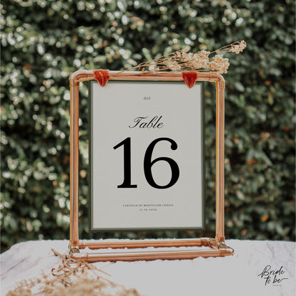 Old Money Olive Green Table Numbers 1–20 – Elegant Classic Wedding Table Cards – Editable Canva Template