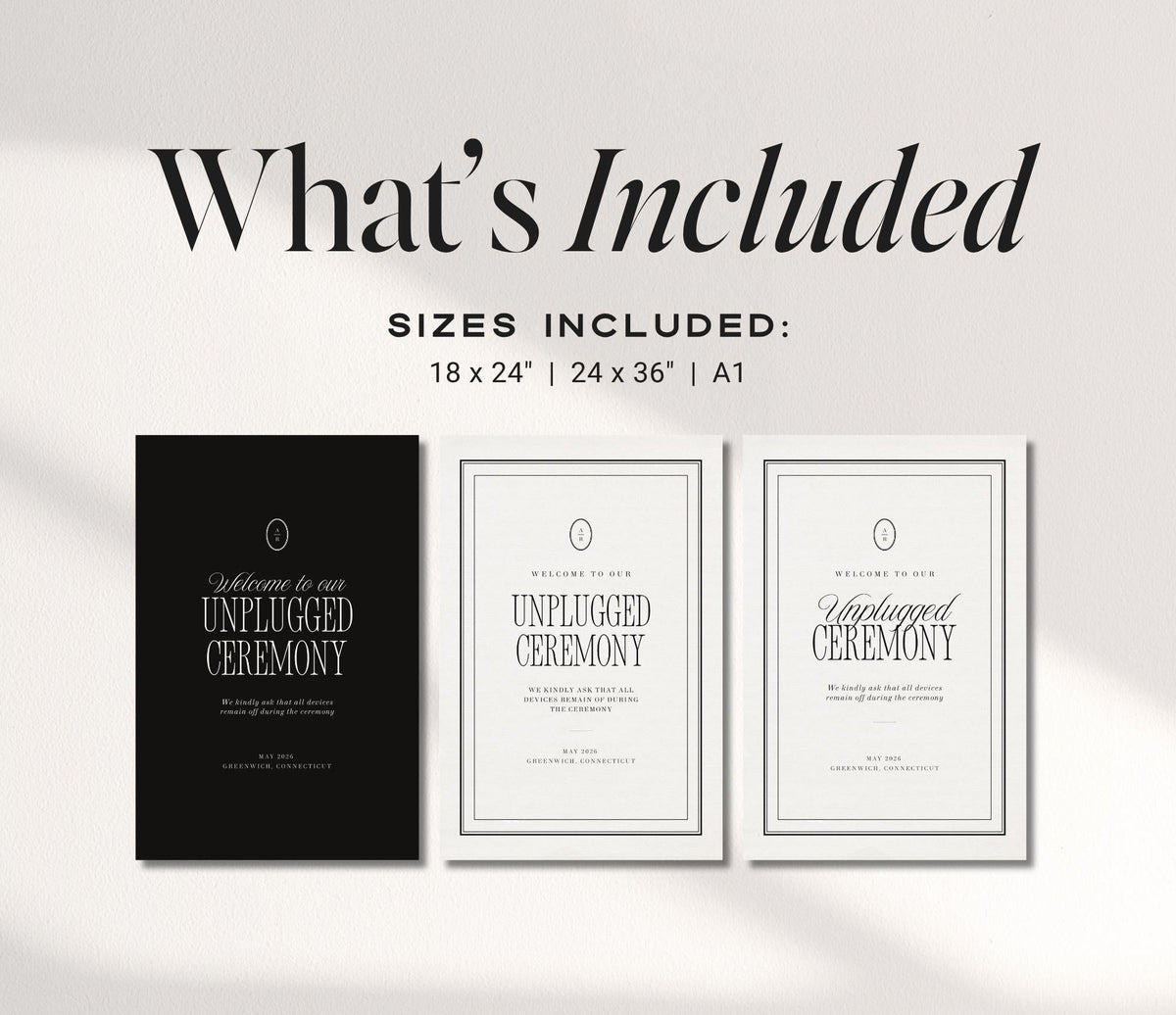 Black &amp; Ivory Unplugged Ceremony Sign | Elegant Canva Template