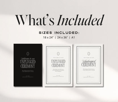 Black &amp; Ivory Unplugged Ceremony Sign | Elegant Canva Template