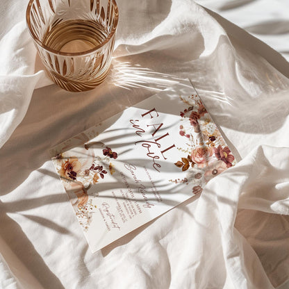 Fall In Love Bridal Shower Invitation Template, Fall Pumpkin Bridal Shower Invites, Autumn Floral Bridal Shower Invitations, Editable Canva