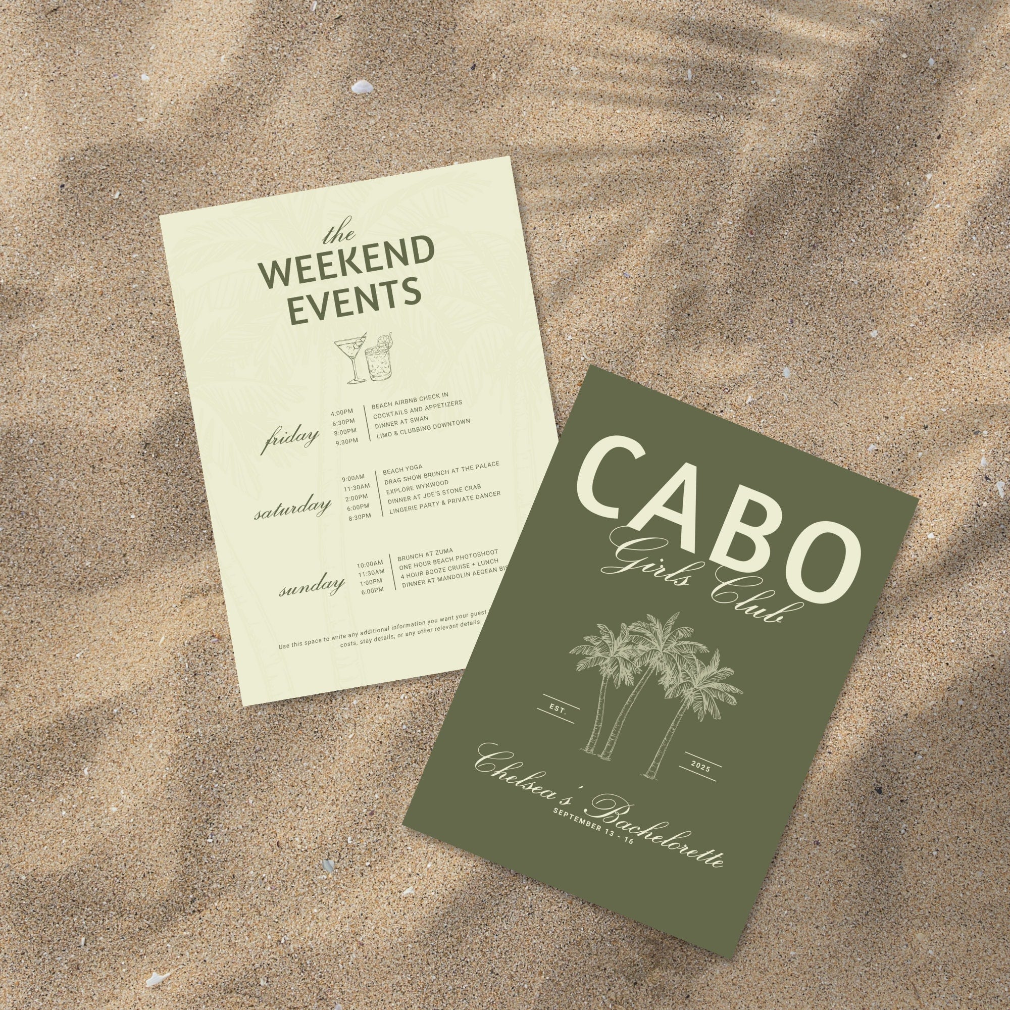Cabo Bachelorette Invitation &amp; Weekend Itinerary – Mexico Girls Trip Canva Template