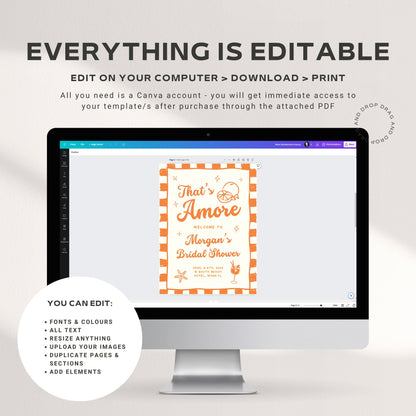 Orange That’s Amore Bachelorette Welcome Sign – Aperol Spritz Beach Party Canva Template