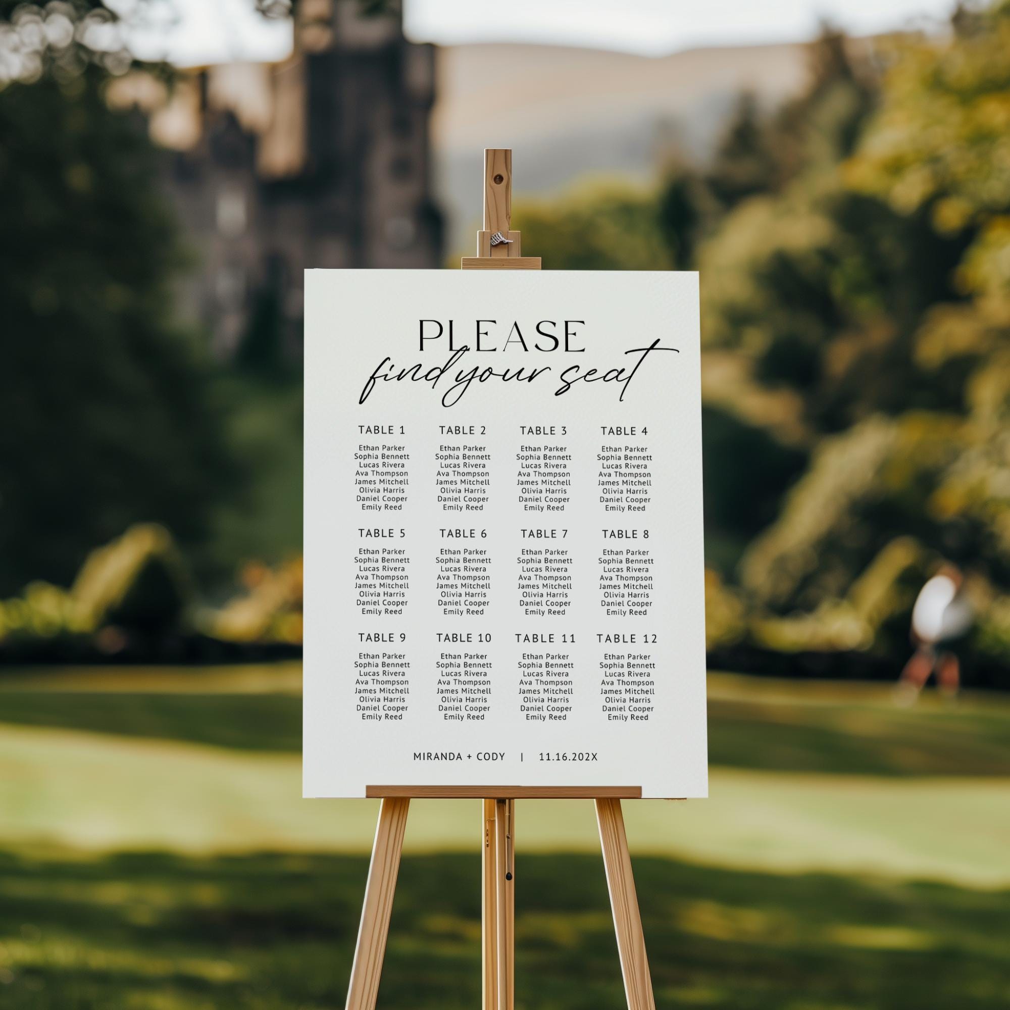 Minimalist Wedding Seating Chart Sign Template – Modern Editable Wedding Seating Chart Canva Template