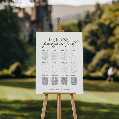 Minimalist Wedding Seating Chart Sign Template – Modern Editable Wedding Seating Chart Canva Template