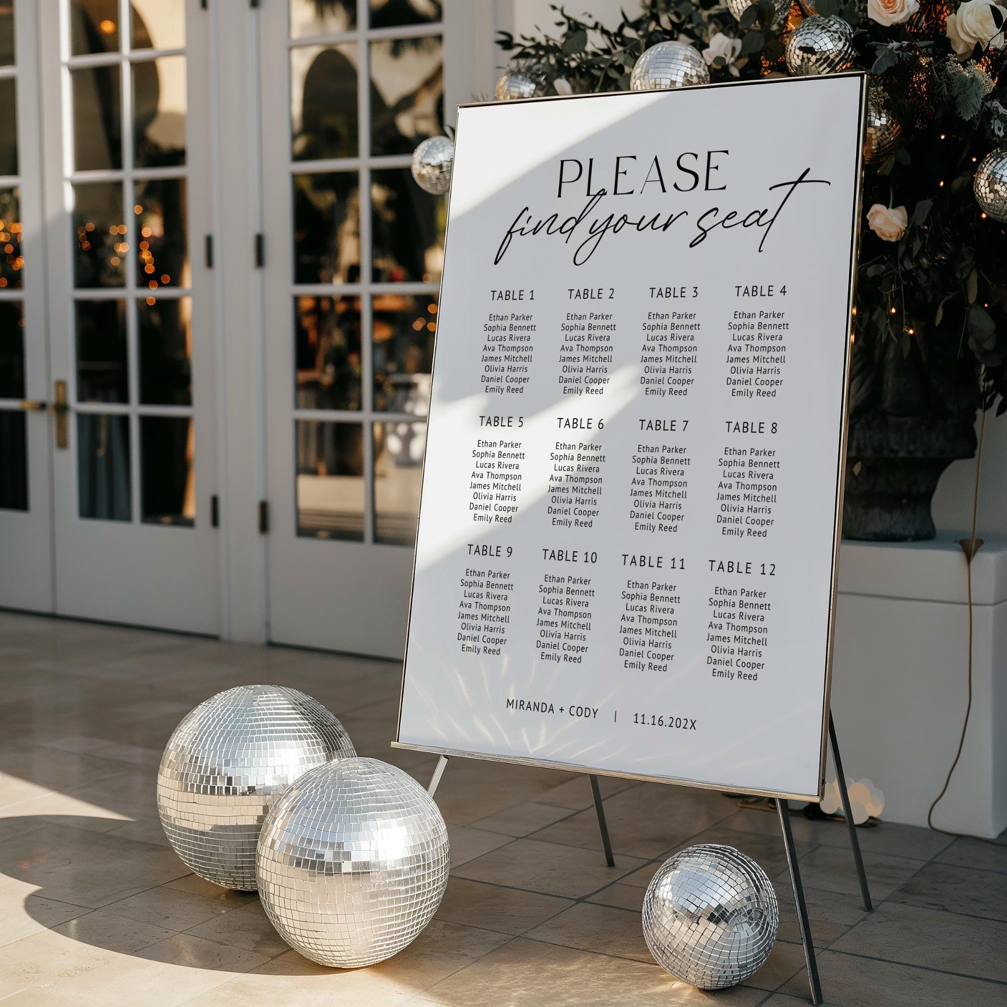 Minimalist Wedding Seating Chart Sign Template – Modern Editable Wedding Seating Chart Canva Template