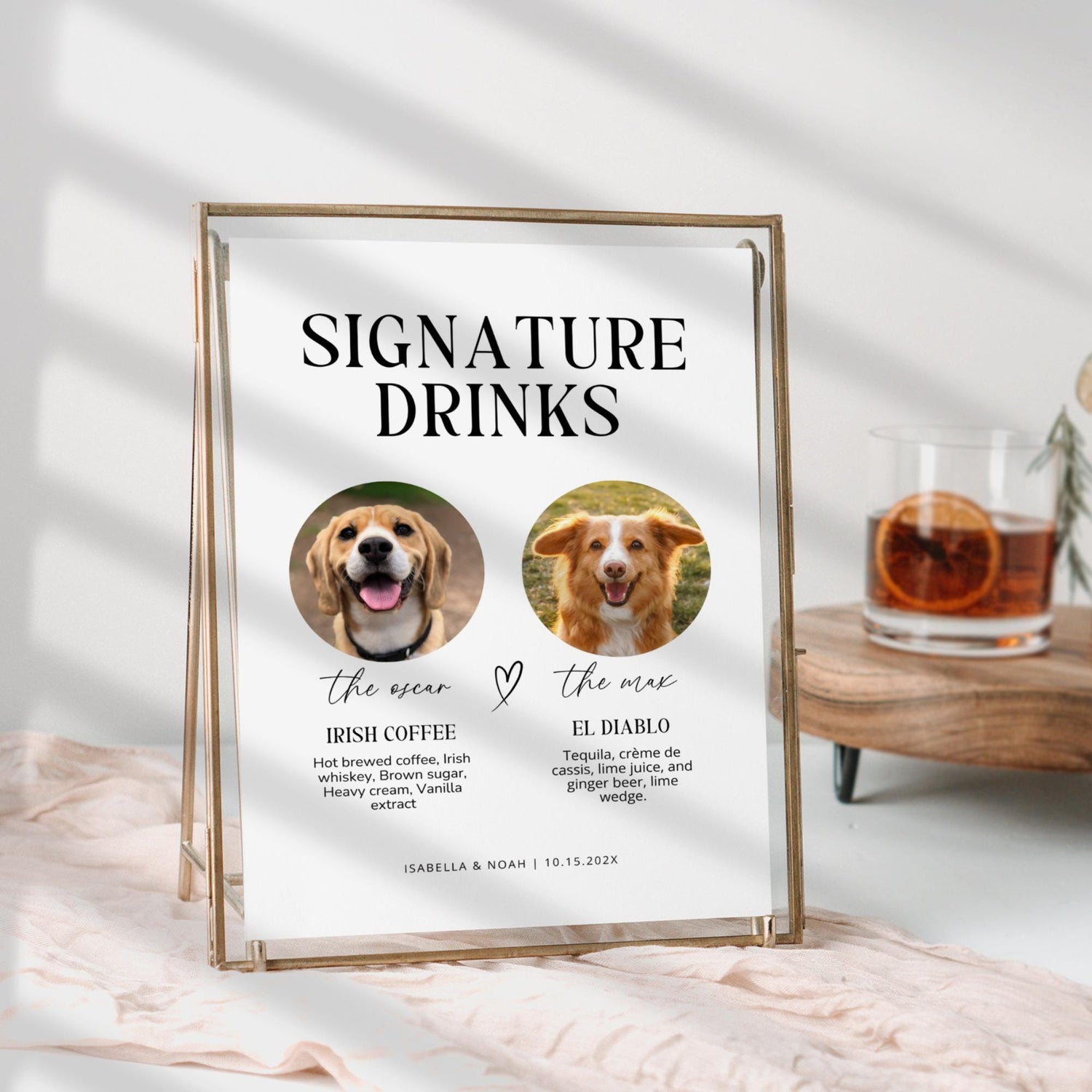 Dog Signature Drink Wedding Bar Sign – Editable Pet Cocktail Menu Canva Template