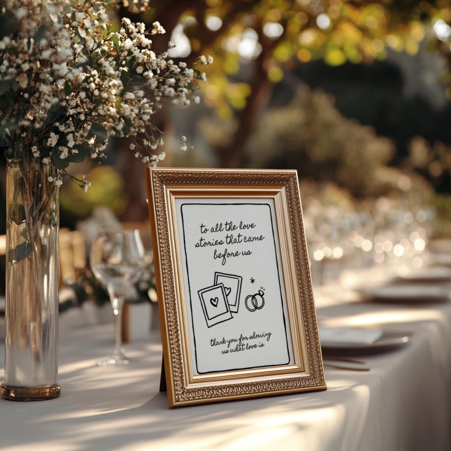 To All the Love Stories Wedding Sign Template – Hand-Drawn Generations of Love Table Sign Canva