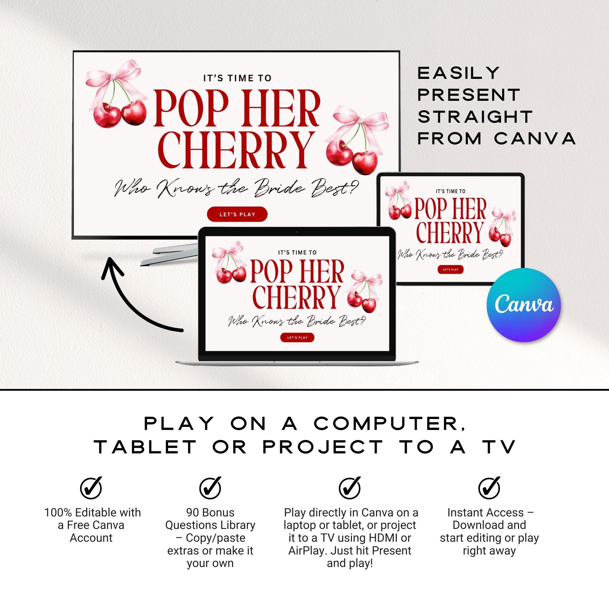 Animated Bachelorette Truth or Dare Game – Who Knows the Bride Best – Editable Canva Game (Regular &amp; Spicy)
