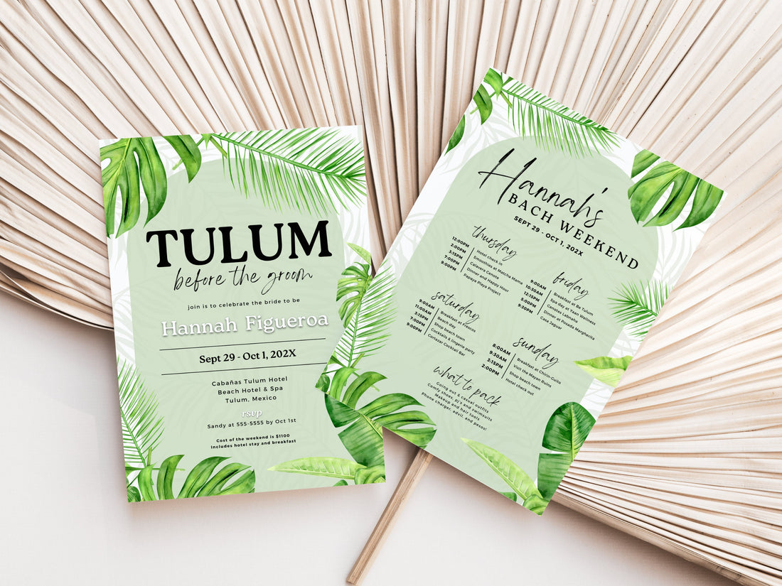 Tulum Bachelorette Itinerary Template – Tropical Weekend Schedule &amp; Invitation Canva