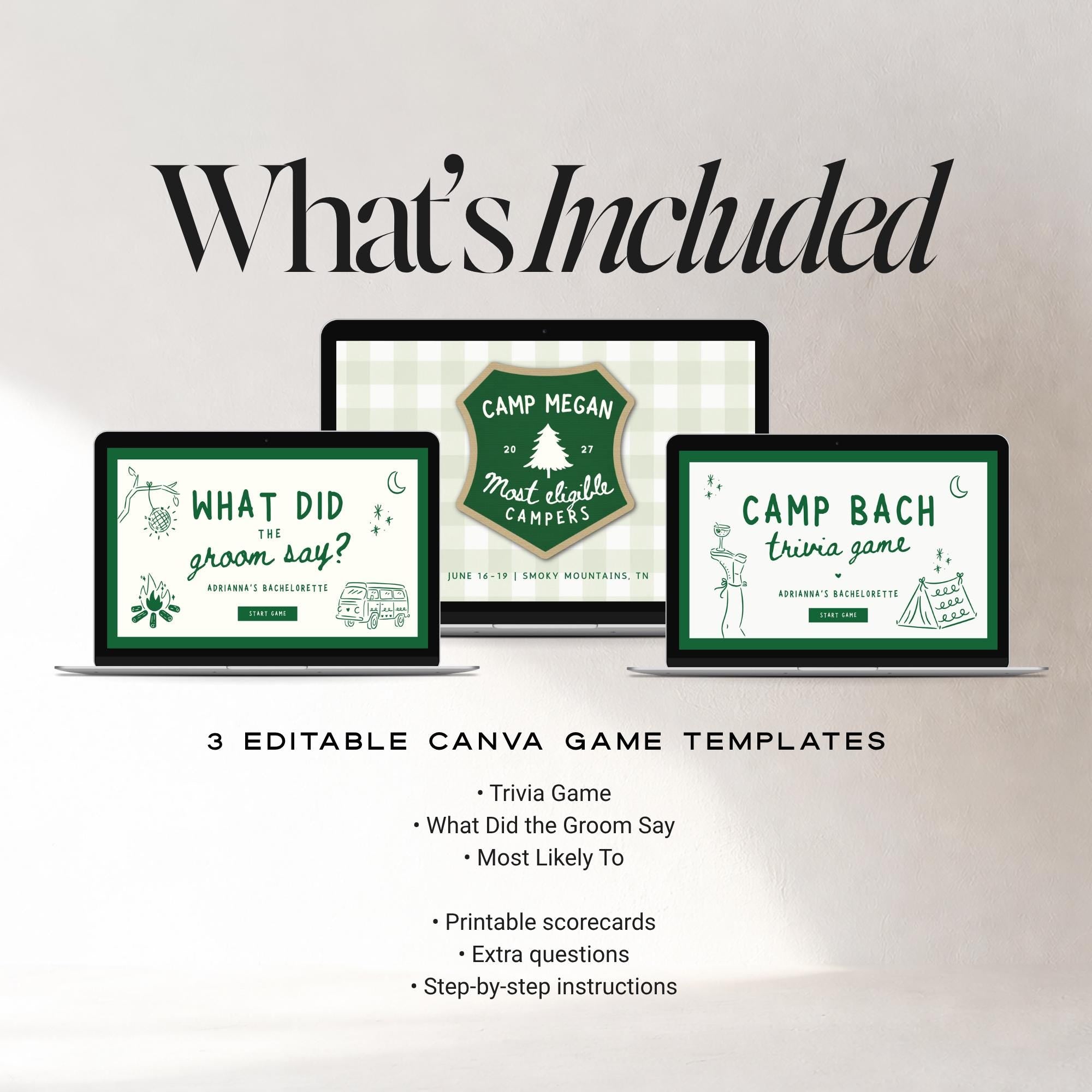 Camp Bachelorette Games Bundle | Animated Canva Party Games