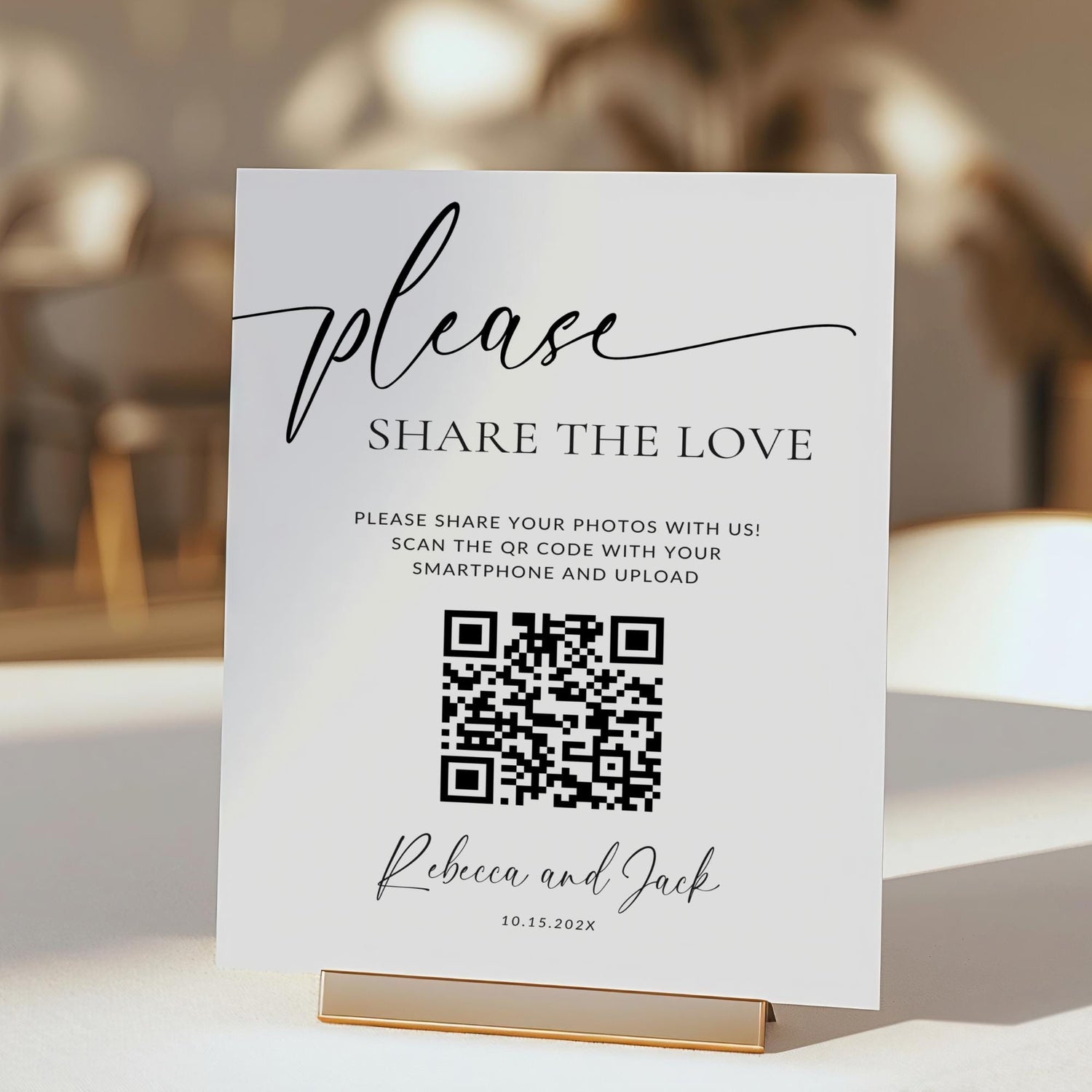Share the Love Wedding QR Code Sign, Editable Wedding Photo Sign, Minimalist Reception Sign, Modern Wedding Table Sign Canva Template DIY