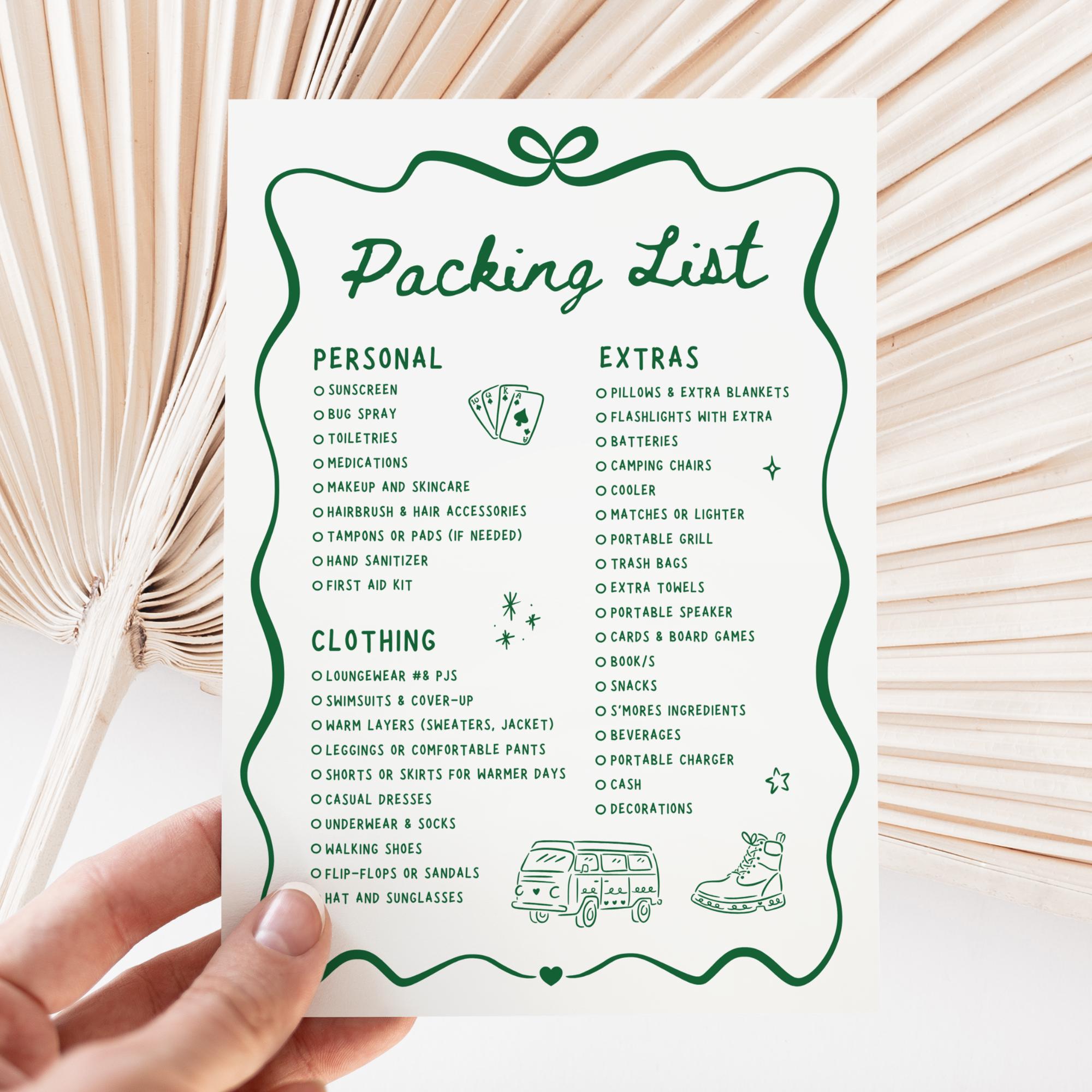 Camp Bachelorette Invitation &amp; Itinerary Bundle – Girls Weekend Canva Template Set