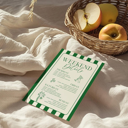 Bride In a Tini Bit Bachelorette Itinerary &amp; Invitation – Martini Bachelorette Canva Template Bundle