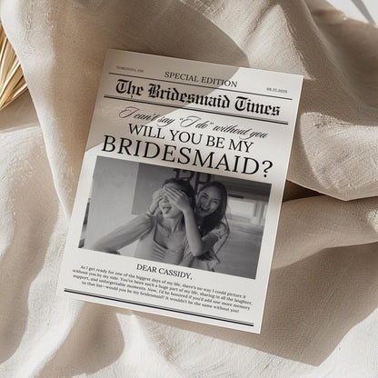 Bridesmaid Proposal Card – Vintage Newspaper Template, Maid of Honor &amp; Bridesmaid Proposal Canva Editable Card