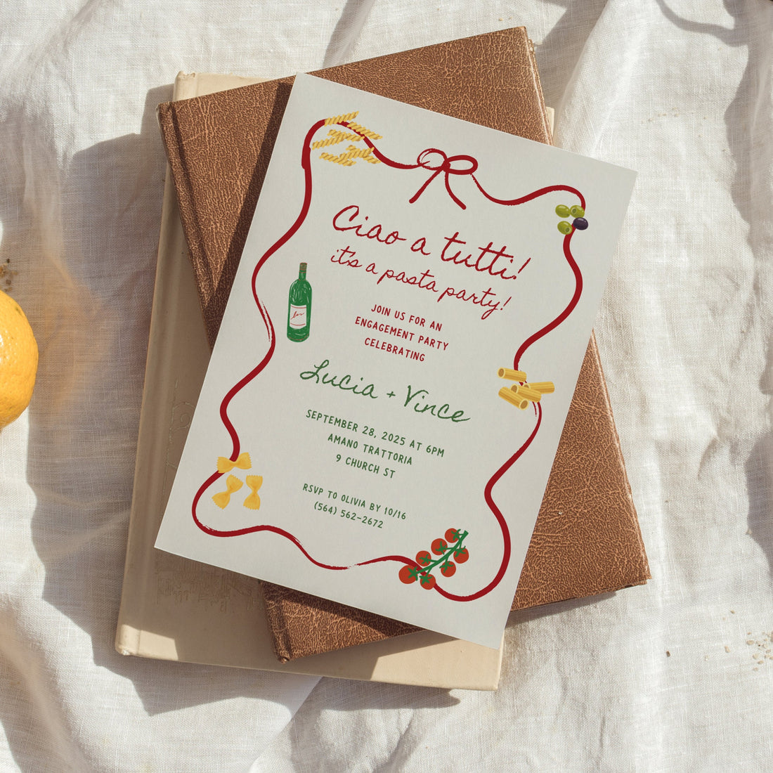 Italian Pasta Engagement Party Invitation – Let’s Celebrate Editable Canva Template