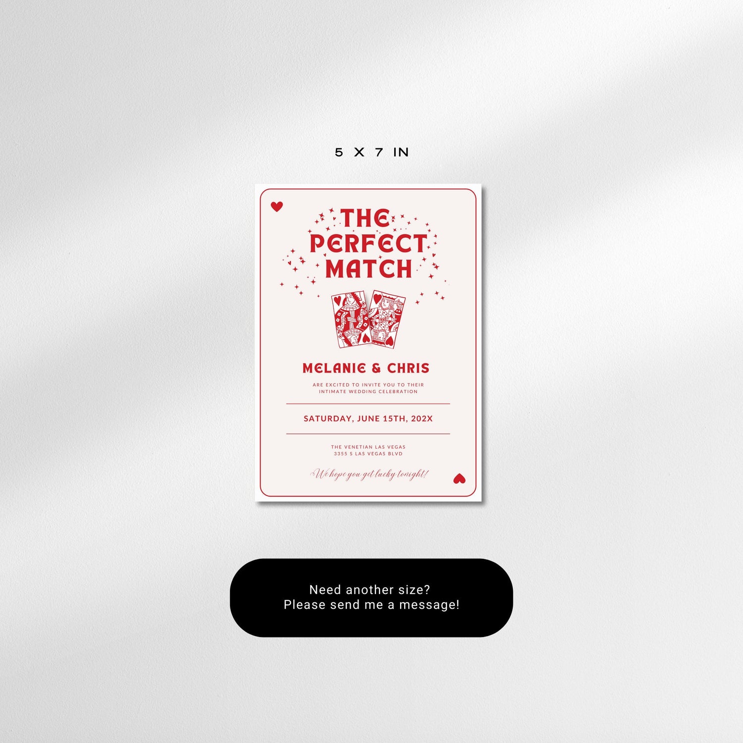 Vegas Wedding Invitation Template – Las Vegas Wedding Invite, Travel Theme Wedding Invitation, Perfect Match Elopement Announcement