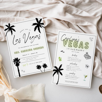 Vegas Bachelorette Weekend Itinerary &amp; Invitation Template – Las Vegas Bach Party Itinerary, Editable Canva Template