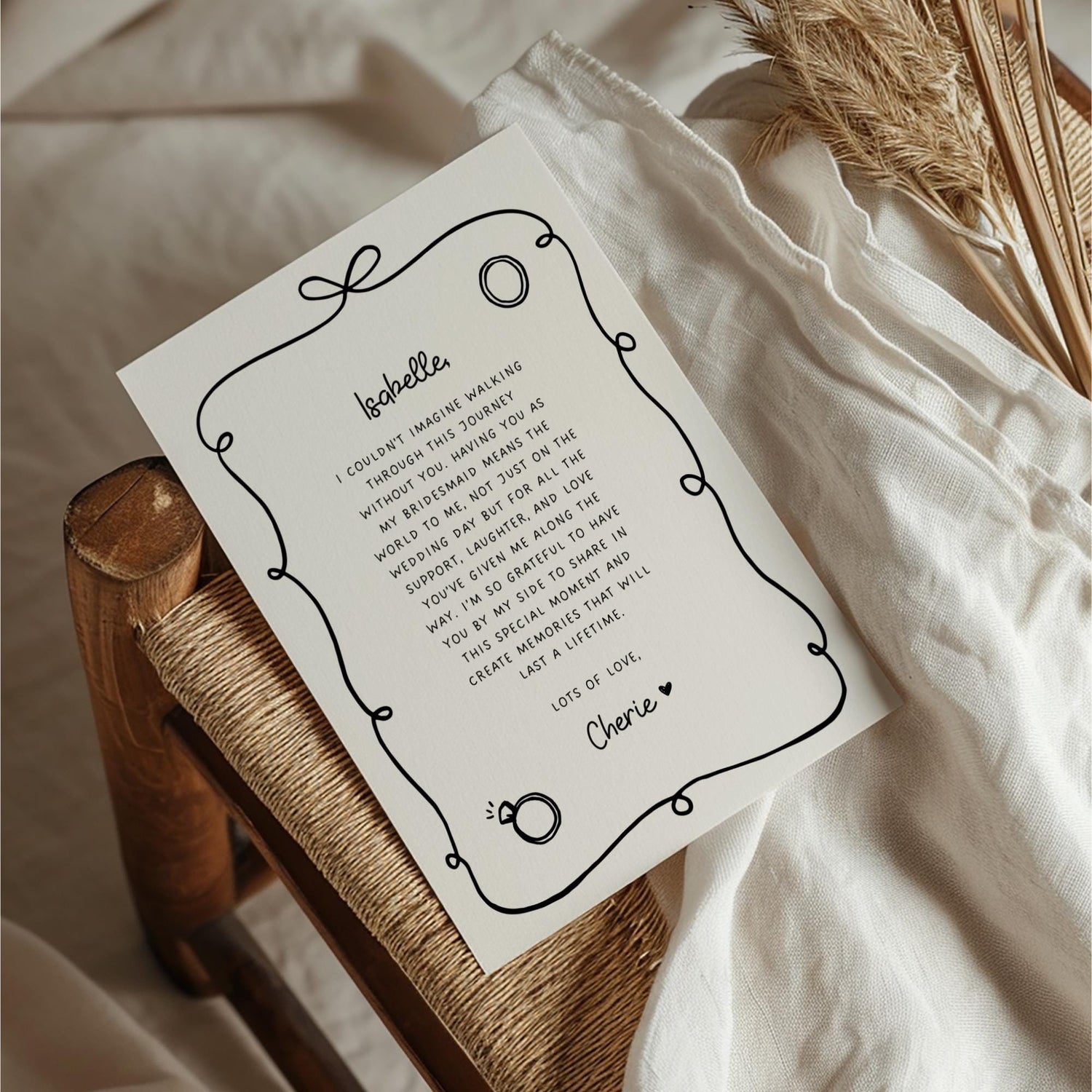 Whimsical Bridesmaid Proposal Card Template – Hand-Drawn Bow Bridal Party Cards