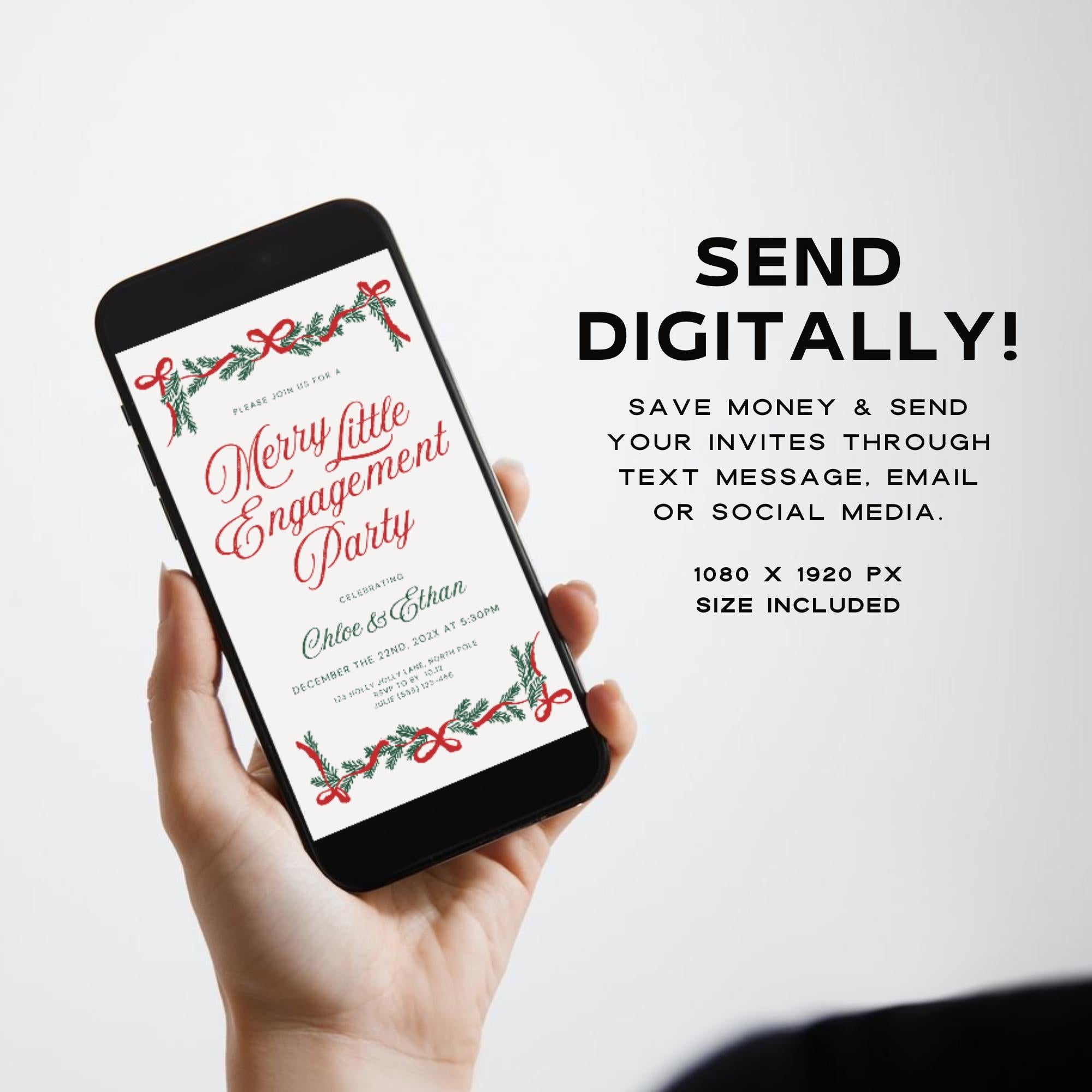 Christmas Engagement Party Invitation Template – Merry Little Engagement Digital Canva DIY