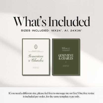 Olive Green Engagement Party Welcome Sign – Old Money Estate Canva Template