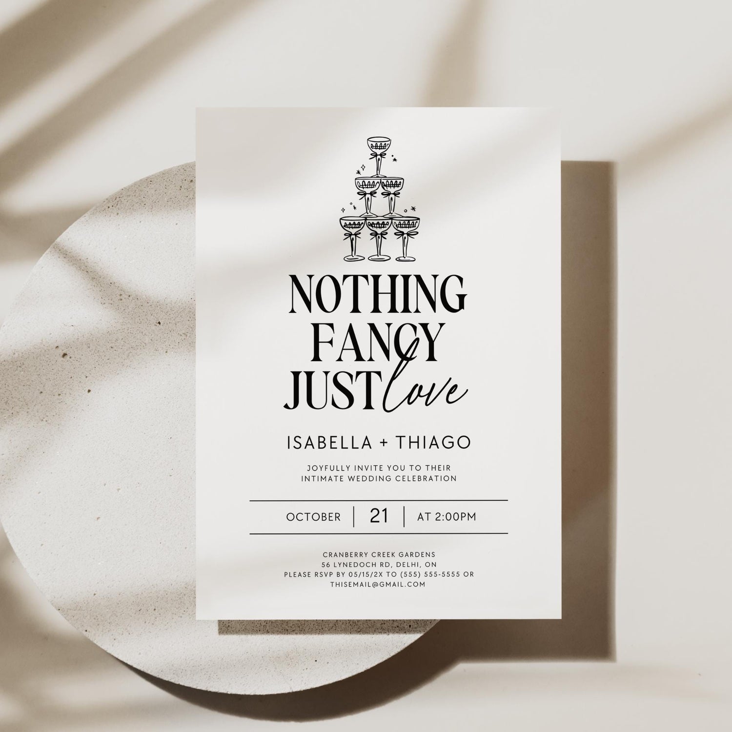 Nothing Fancy Just Love Invitation – Minimalist Elopement Announcement &amp; Modern Canva Template