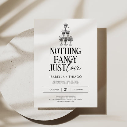Nothing Fancy Just Love Invitation – Minimalist Elopement Announcement &amp; Modern Canva Template