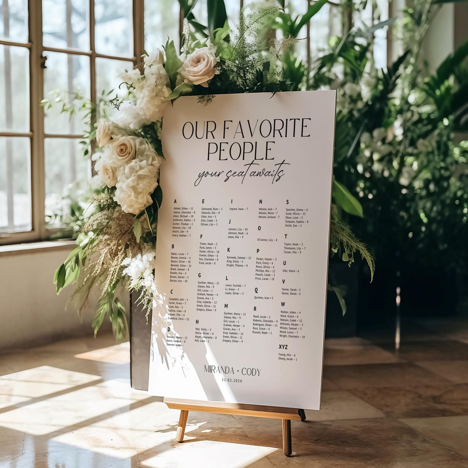 Minimalist Alphabetical Wedding Seating Chart – Modern Editable Canva Sign Template